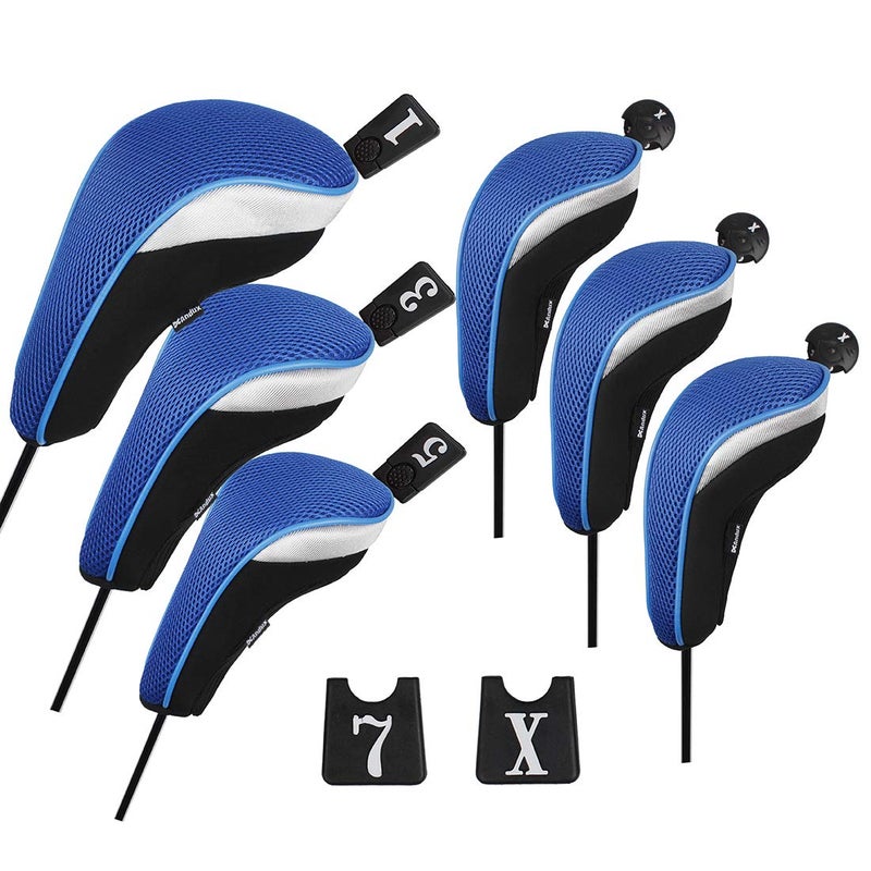 Andux 6pcs/Set Golf Club Head Covers Woods Driver Fairway Hybrid Set (3 Hybrids + 3 Woods) Black/Blue - Image 1
